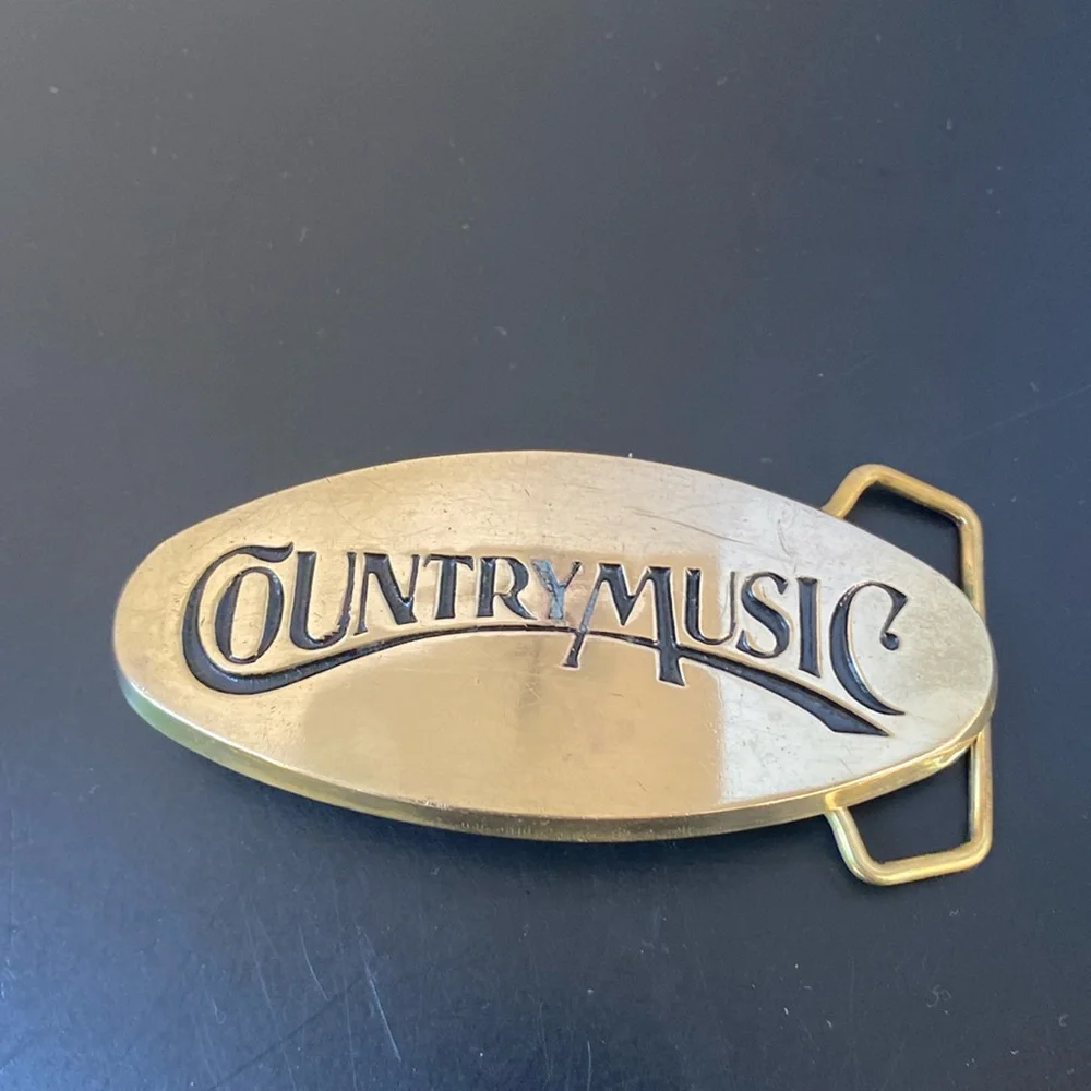 VTG Country Music solid Brass belt buckle 4x2”